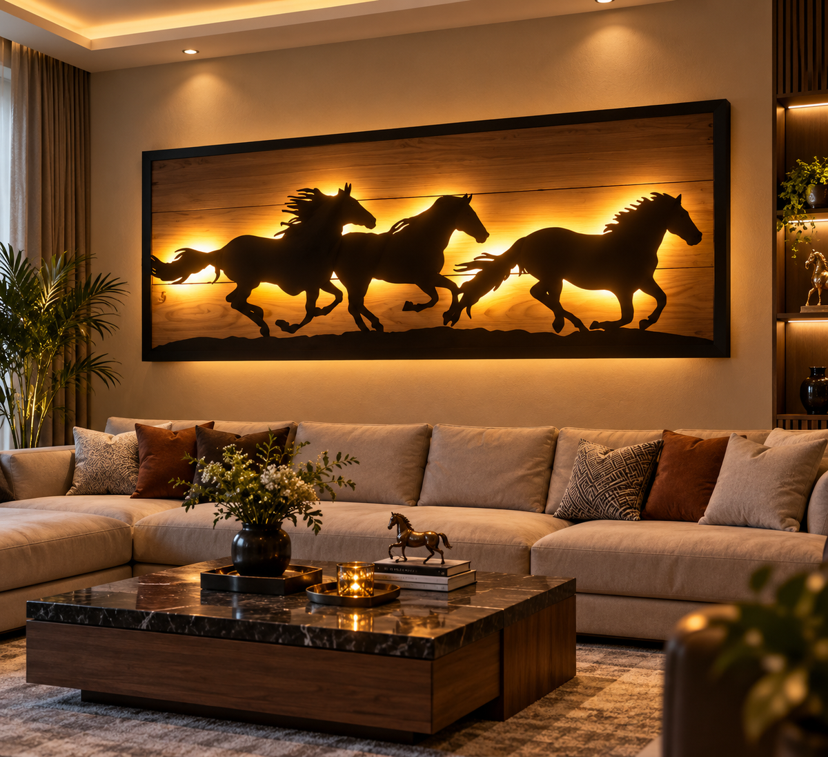 🐎 Majestic Running Horses Backlit Wall Art