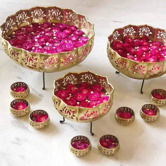 Taj Bowl Urli Candle Stand with Floating Diya | Urli for Home Decor and Festival Decor