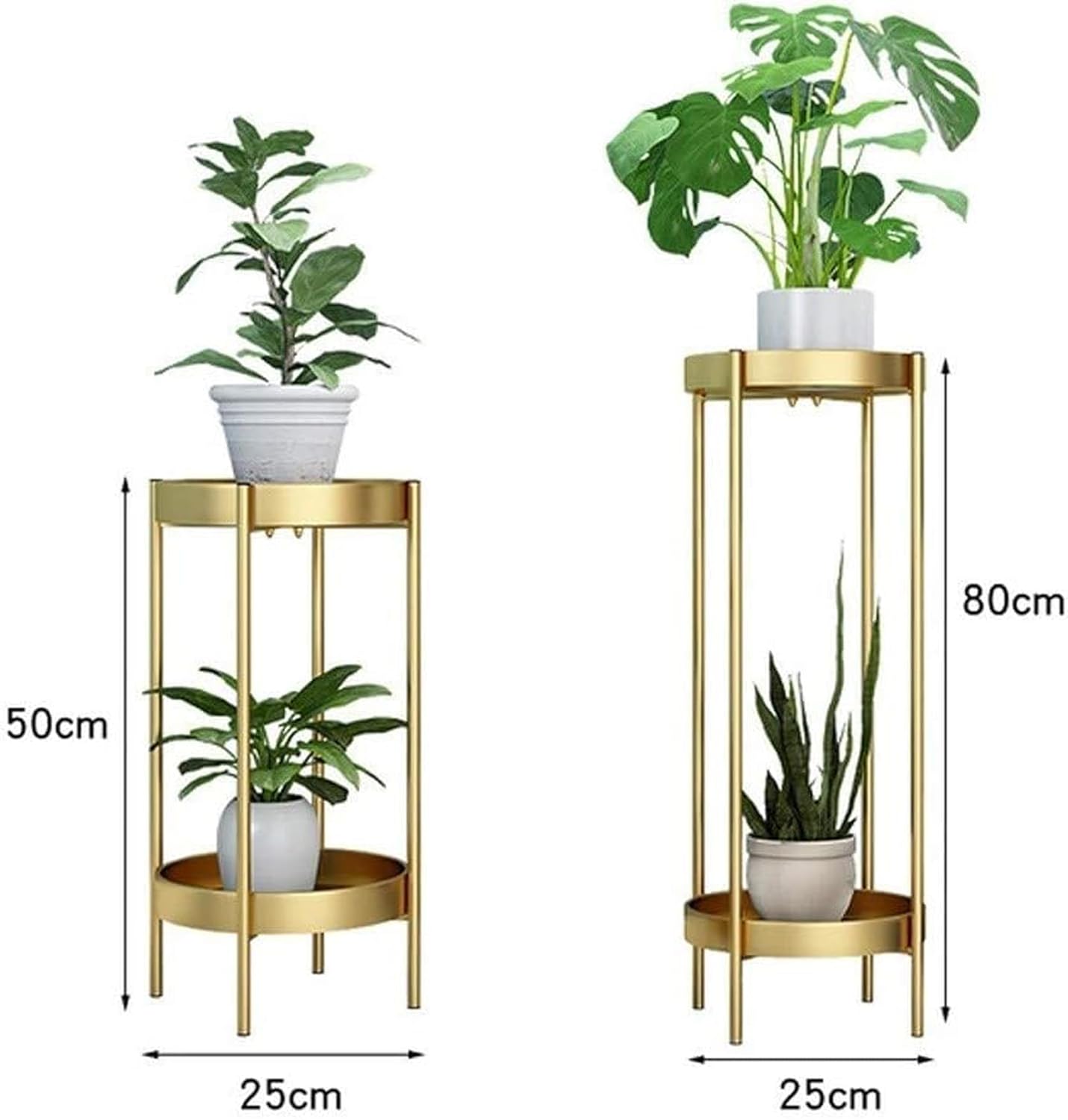 Modern Metal Floor Flower Stands Stand with Planter Set of-2 (Golden)