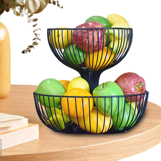 2 Tier Fruit Bowl | Countertop Fruit Storage Baskets - Double Layer Fruit & Vegetables Baskets for Storage and