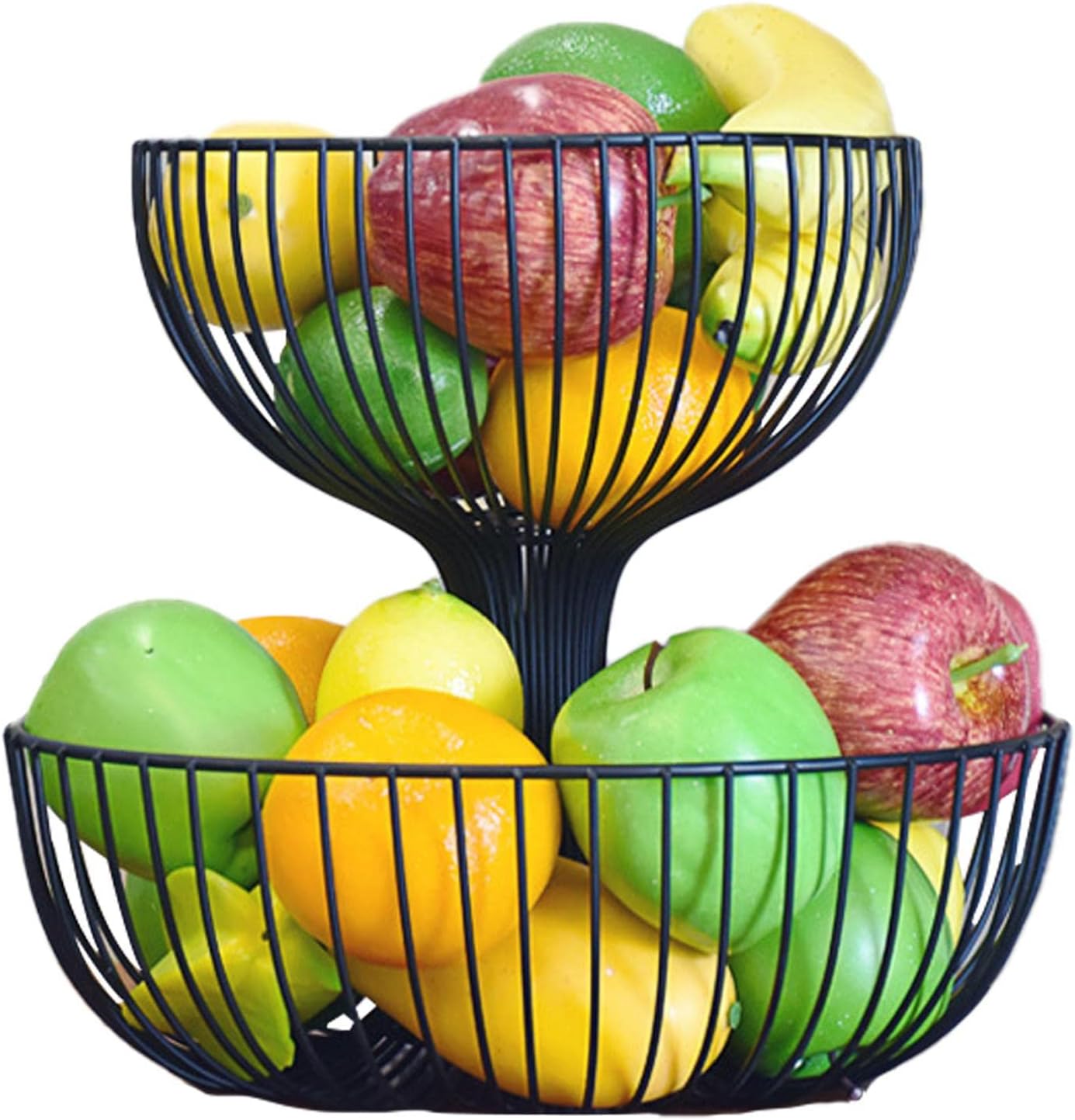 2 Tier Fruit Bowl | Countertop Fruit Storage Baskets - Double Layer Fruit & Vegetables Baskets for Storage and