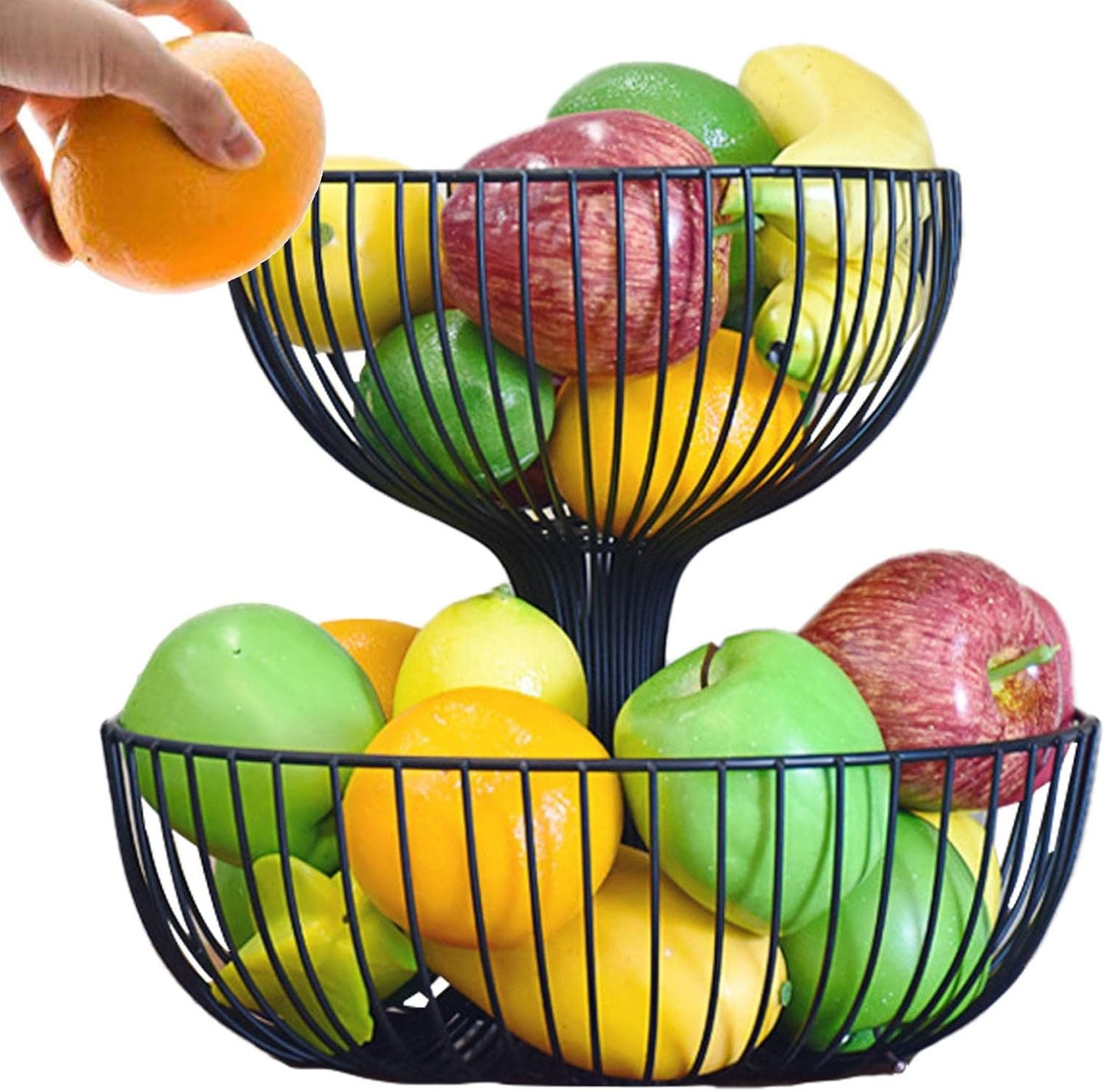 2 Tier Fruit Bowl | Countertop Fruit Storage Baskets - Double Layer Fruit & Vegetables Baskets for Storage and