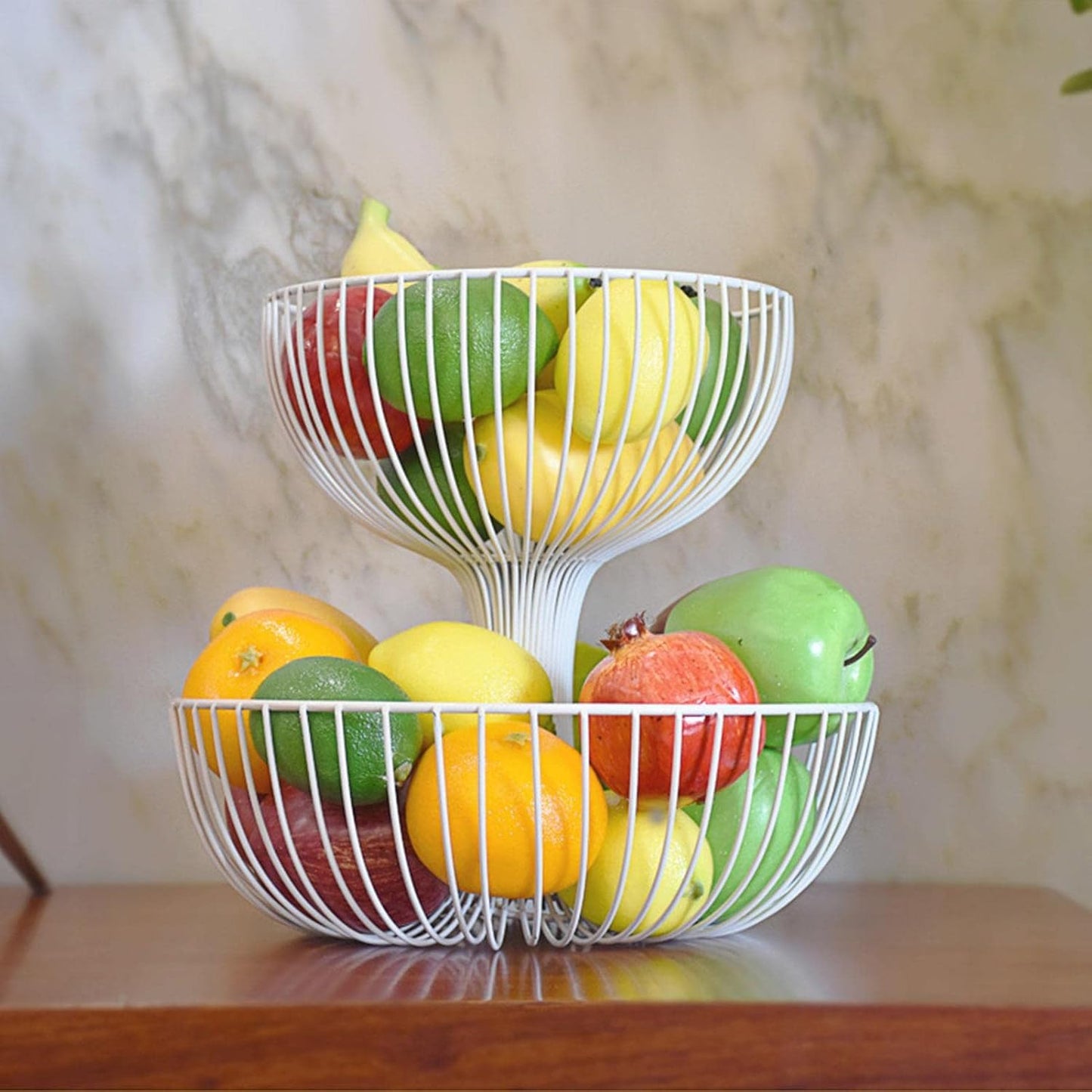 2 Tier Fruit Bowl | Countertop Fruit Storage Baskets - Double Layer Fruit & Vegetables Baskets for Storage and