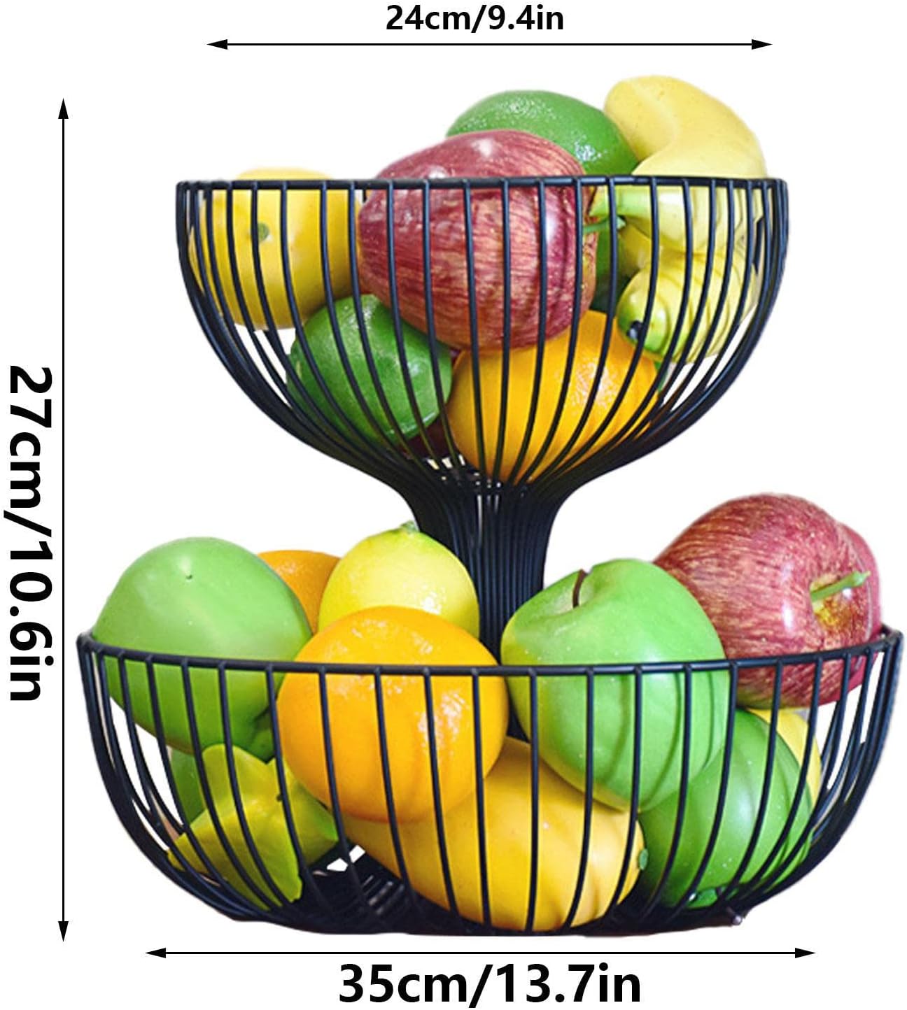 2 Tier Fruit Bowl | Countertop Fruit Storage Baskets - Double Layer Fruit & Vegetables Baskets for Storage and