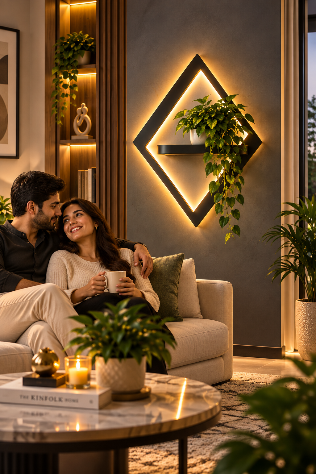 Modern LED Wall Art with Plant Shelf