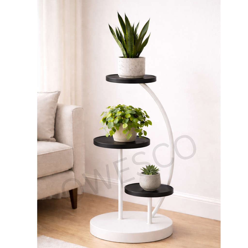 Modern Curved Tier Plant Stand – FT1 (White & Black)