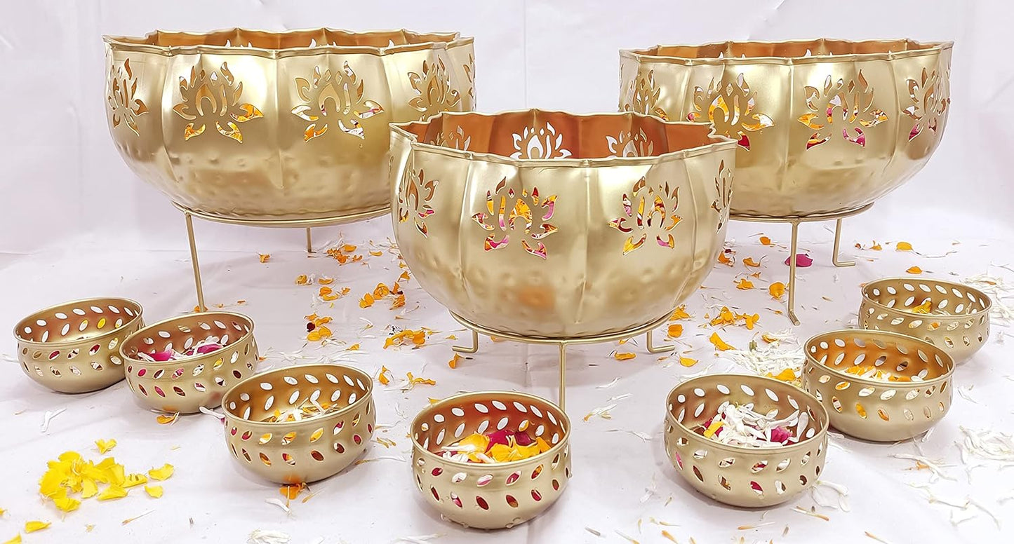 Taj Bowl Urli Candle Stand with Floating Diya | Urli for Home Decor and Festival Decor