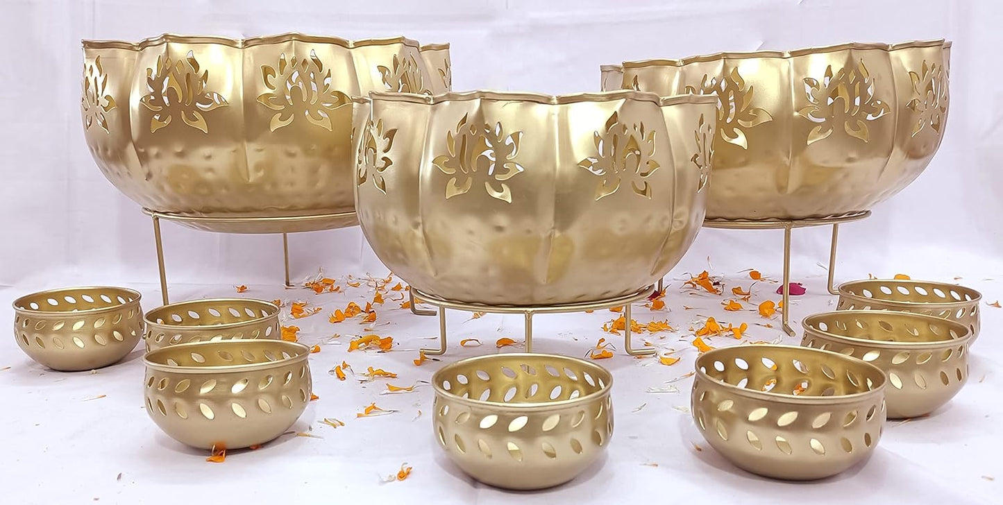 Taj Bowl Urli Candle Stand with Floating Diya | Urli for Home Decor and Festival Decor