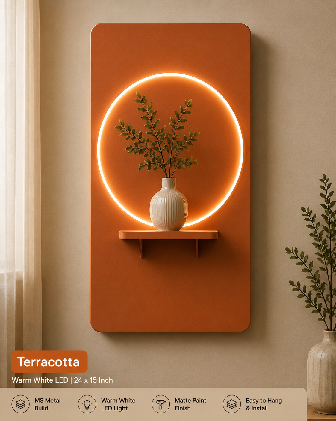 Terracotta Circle Glow LED Wall Art