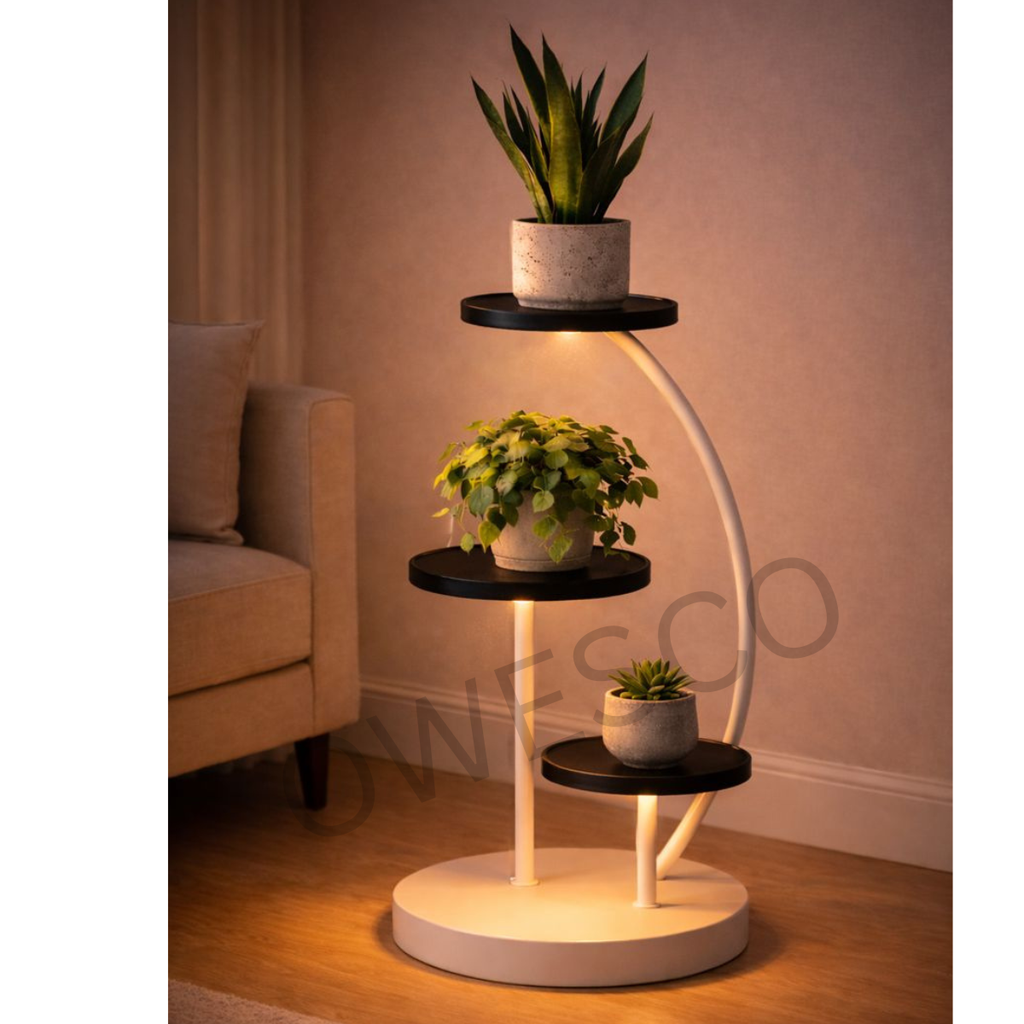 Modern Curved Tier Plant Stand – FT1 (White & Black)