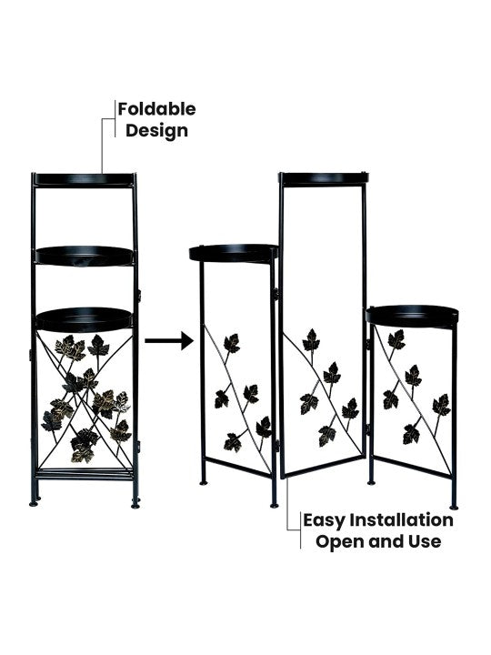 Black 3 Tier Flower Pot Holder Shelf Pot Organizer