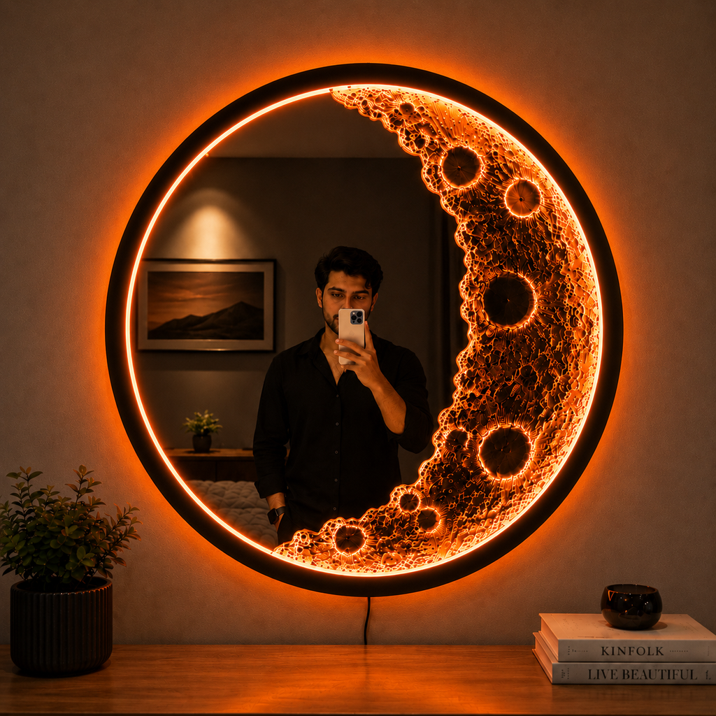 MoonGlow RGB LED Wall Mirror – Amber Edition