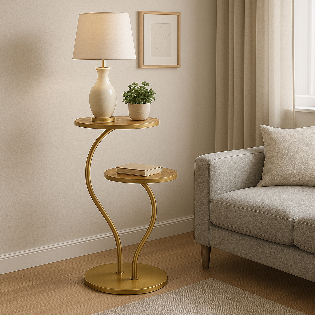 OWESCO Modern 2-Tier Metal Side Table with Curved Stand – Lamp & Accent Table for Living Room