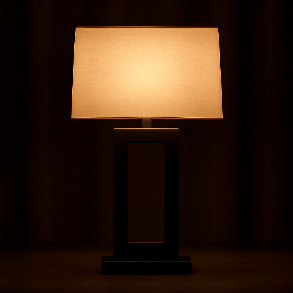 Marshall Modern Table Lamp Bronze Metal Open Window White Rectangular Shade