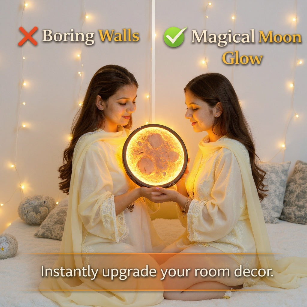 3D Moon Wall Light (Warm Orange Glow) – 12 Inch LED Decorative Wall Lamp for Bedroom, Living Room & Home Decor
