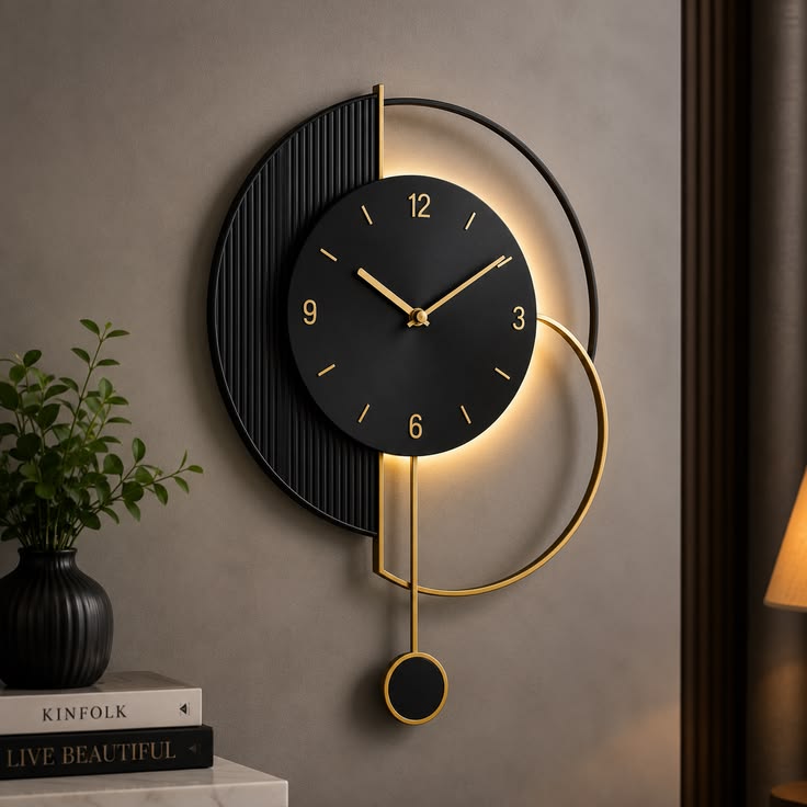 Luxury Black & Gold Wall Clock