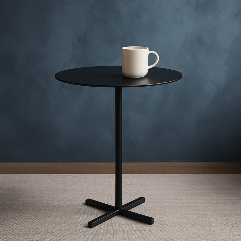 Scandinavian round metal side table with plinth base, standard height