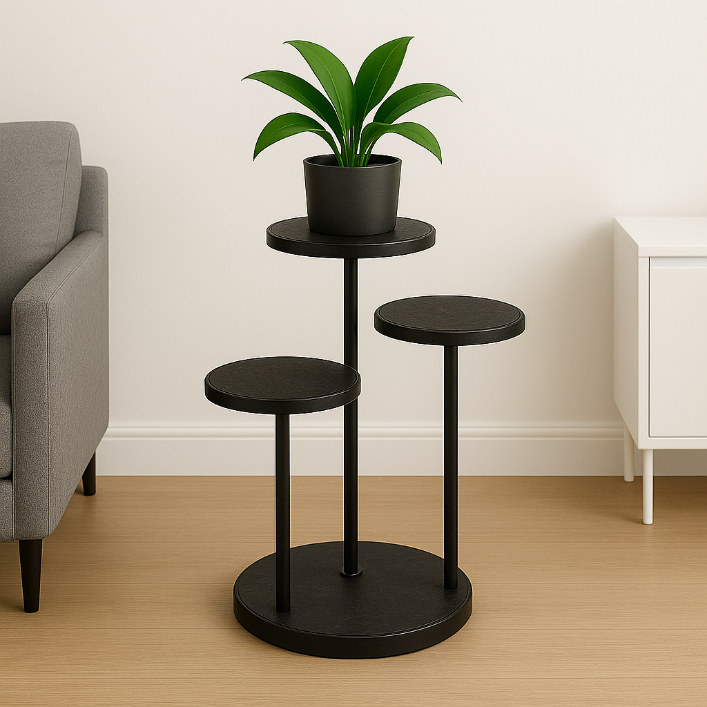 OWESCO Modern 3-Tier Black Metal Plant Stand – Minimalist Multi-Level Indoor Plant Display