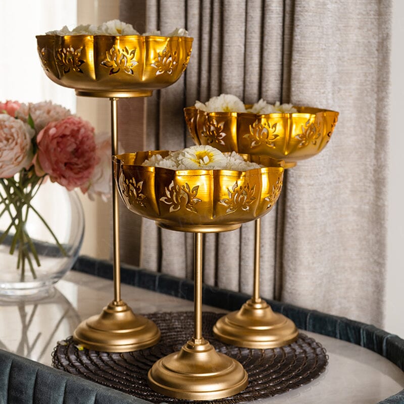 Urli Bowl Stand for Home Decor (Pack of 3- Gold)