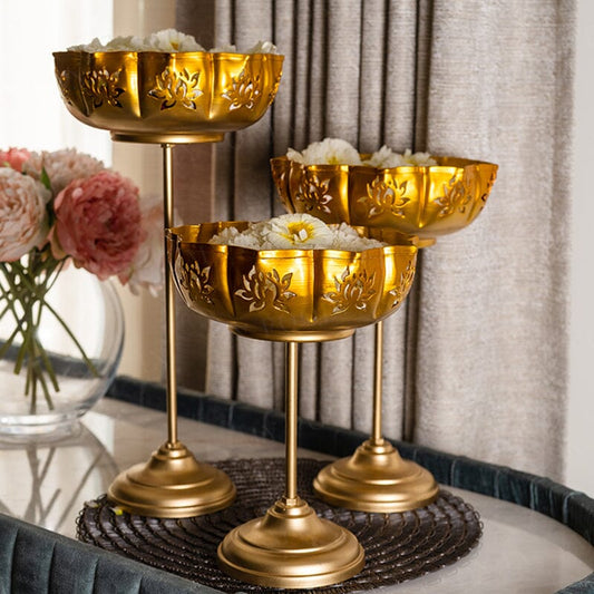 Urli Bowl Stand for Home Decor (Pack of 3- Gold)