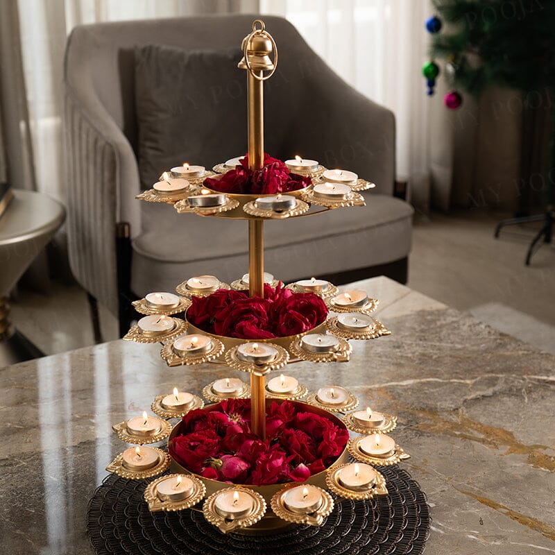 Exquisite 3 Layer Diya Urli Stand