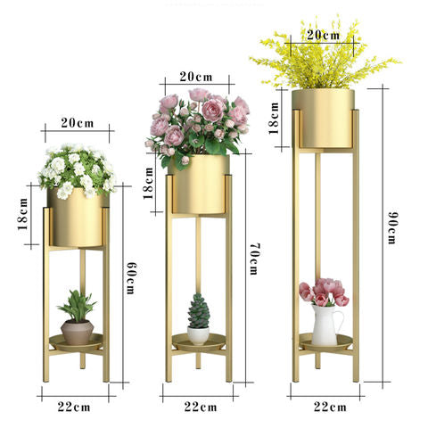 Modern Metal Floor Flower Stands Planter Stand with Planter Pot -Set of 3) 02