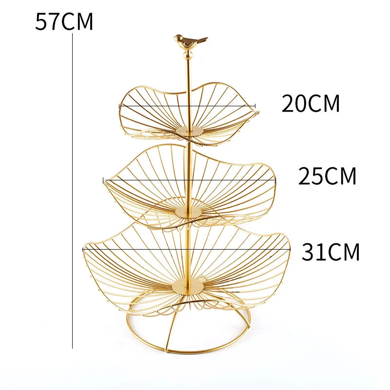 Modern Design Food Basket 3 layers lotus leaf Kitchen Decor Gold Metal Wire Storage Organizer Fruit Basket