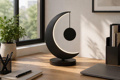 Modern Crescent Moon LED Table Lamp | Premium Metal Finish | Warm Ambient Night Light | Home & Office Decor