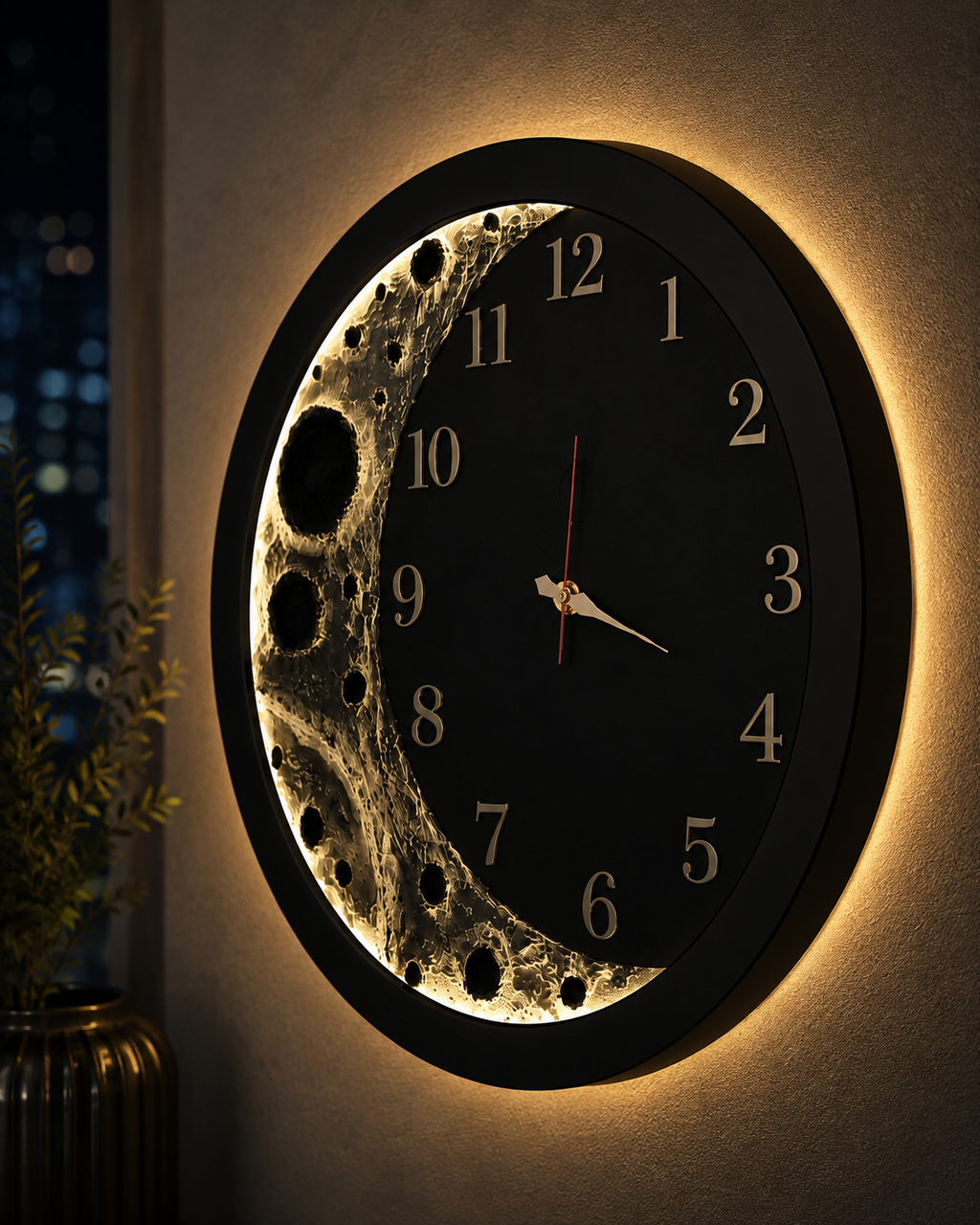Premium Moon Phase Wall Clock with LED Glow