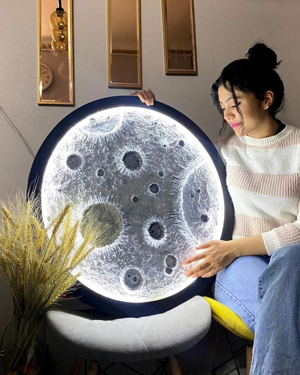 3D Moon Wall Light (Warm Orange Glow) – 12and 24 Inch LED Decorative Wall Lamp for Bedroom, Living Room & Home Decor