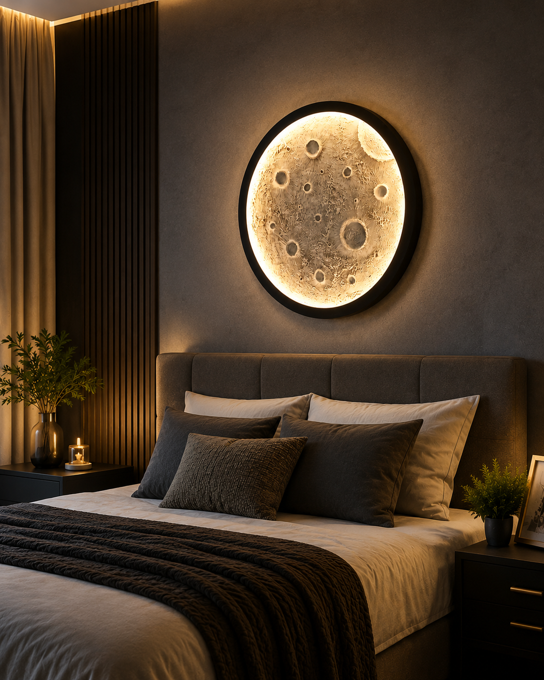3D Moon Wall Light (Warm Orange Glow) – 12and 24 Inch LED Decorative Wall Lamp for Bedroom, Living Room & Home Decor