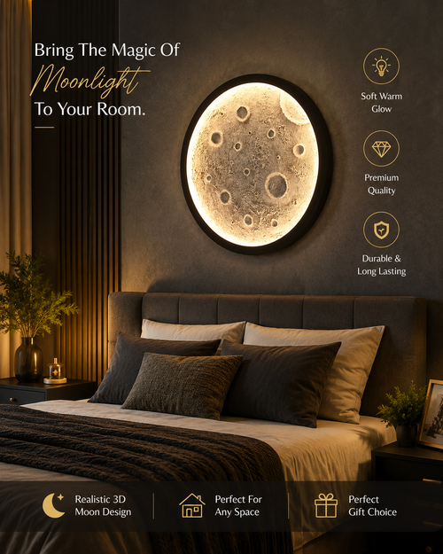 3D Moon Wall Light (Warm Orange Glow) – 12and 24 Inch LED Decorative Wall Lamp for Bedroom, Living Room & Home Decor