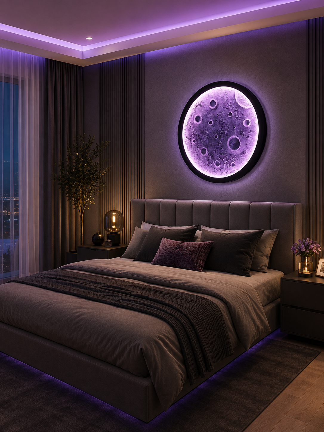 3D Moon Wall Light (Purple Glow) – 12 Inch LED Decorative Wall Lamp for Bedroom & Aesthetic Room Decor
