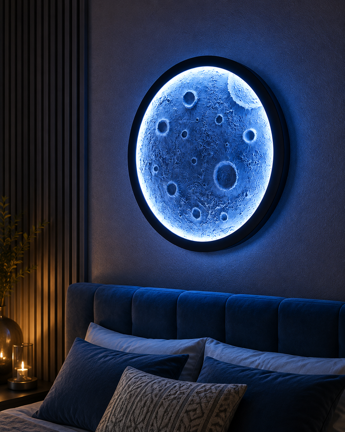 3D Moon Wall Light (Cool Blue) – 12 Inch LED Decorative Wall Lamp for Bedroom & Modern Home Decor