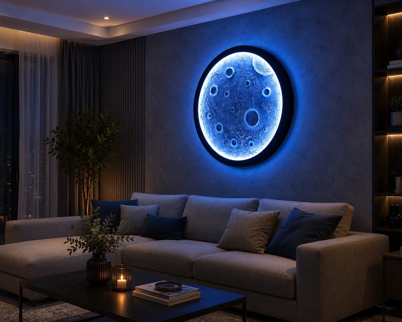 3D Moon Wall Light (Cool Blue) – 12 Inch LED Decorative Wall Lamp for Bedroom & Modern Home Decor