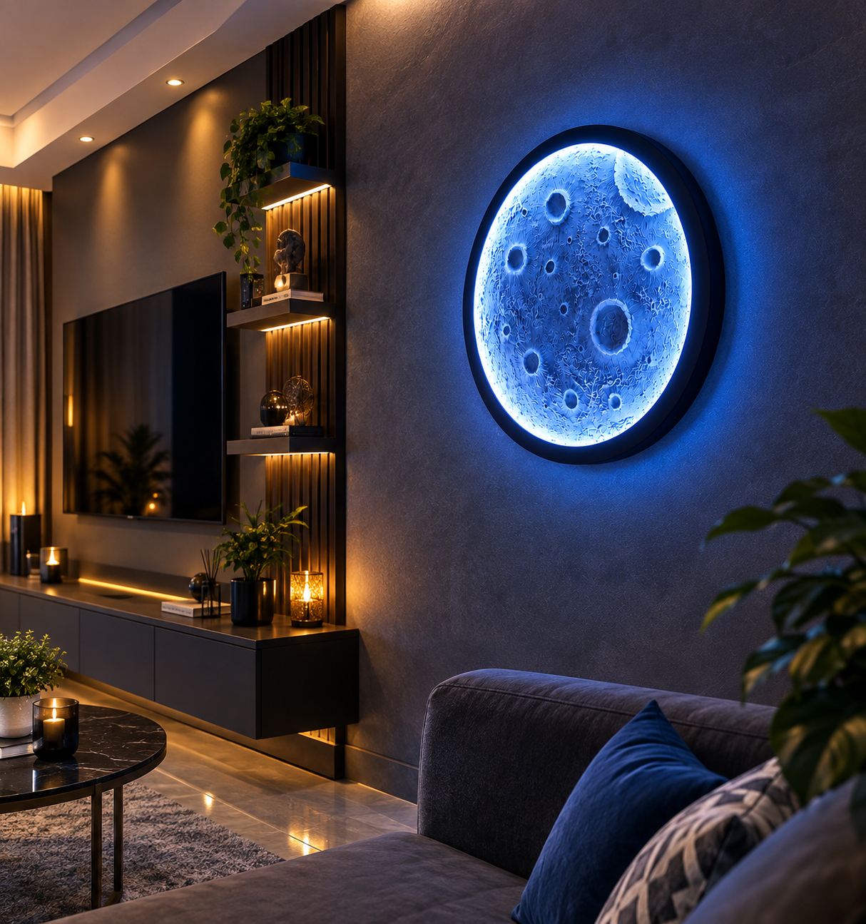 3D Moon Wall Light (Cool Blue) – 12 Inch LED Decorative Wall Lamp for Bedroom & Modern Home Decor