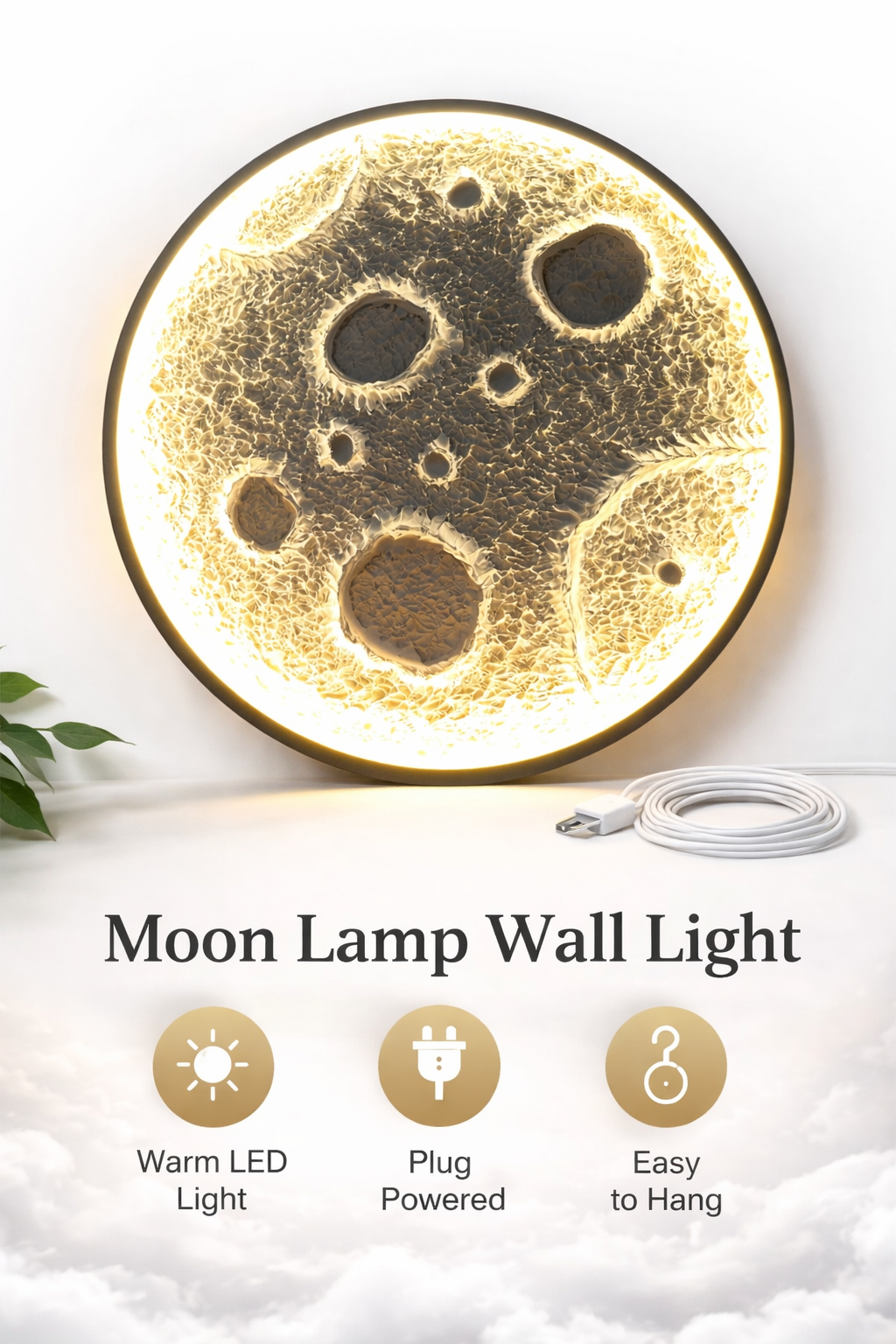 3D Moon Wall Light – Warm LED Decorative Wall Lamp for Bedroom, Living Room & Home Decor
