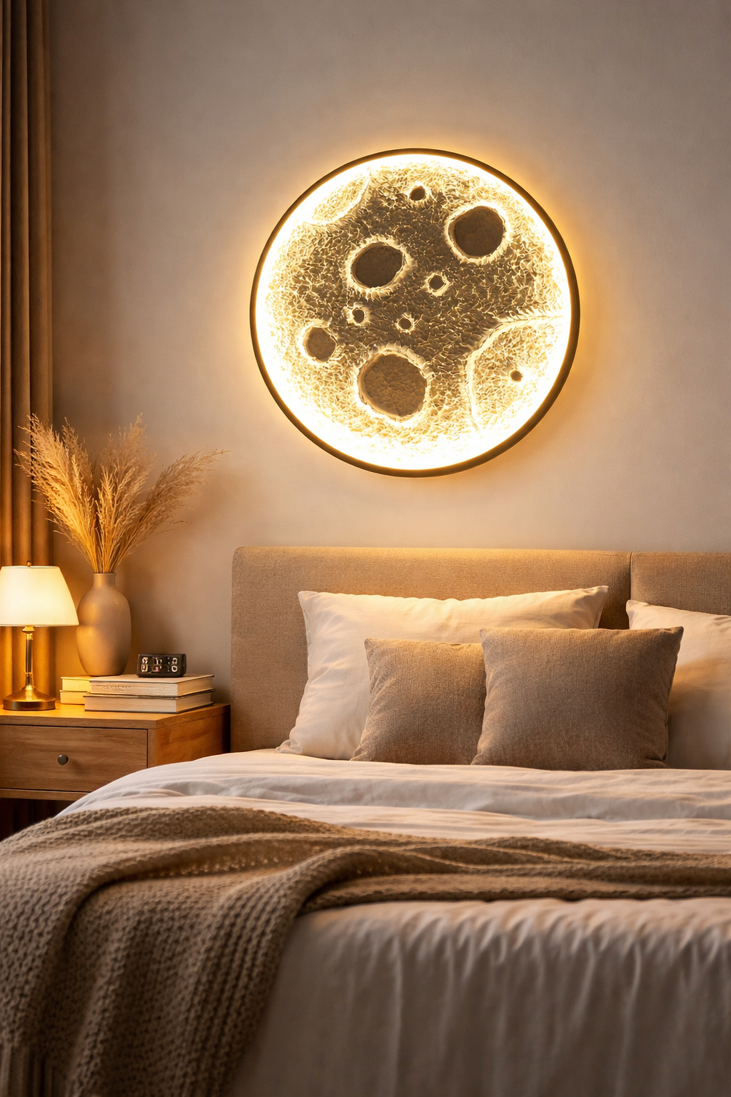 3D Moon Wall Light – Warm LED Decorative Wall Lamp for Bedroom, Living Room & Home Decor