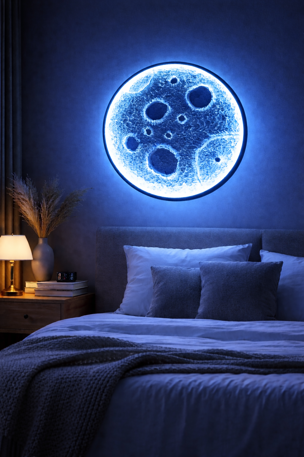 3D Moon Wall Light (Cool Blue) – 12 Inch LED Decorative Wall Lamp for Bedroom & Modern Home Decor