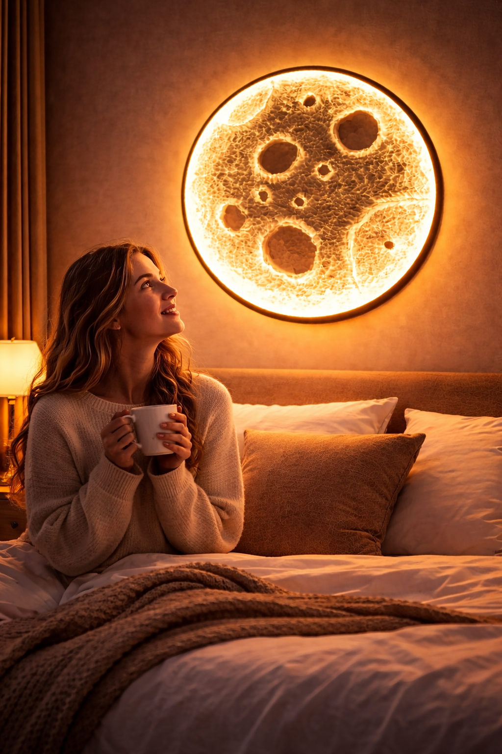 3D Moon Wall Light (Warm Orange Glow) – 12and 24 Inch LED Decorative Wall Lamp for Bedroom, Living Room & Home Decor