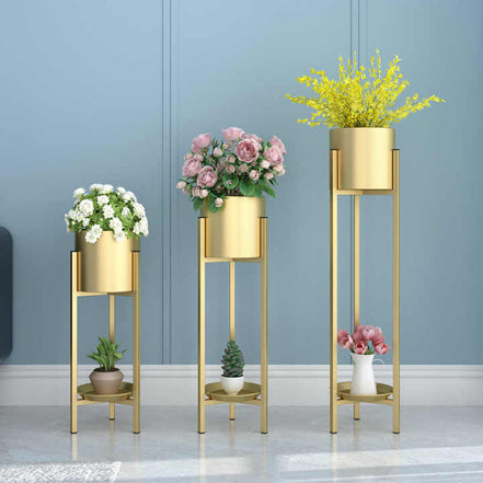 Modern Metal Floor Flower Stands Planter Stand with Planter Pot -Set of 3)