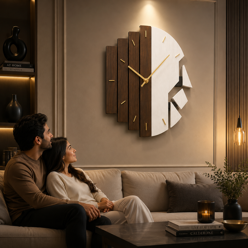 Luxury Walnut & White 3D Wall Clock