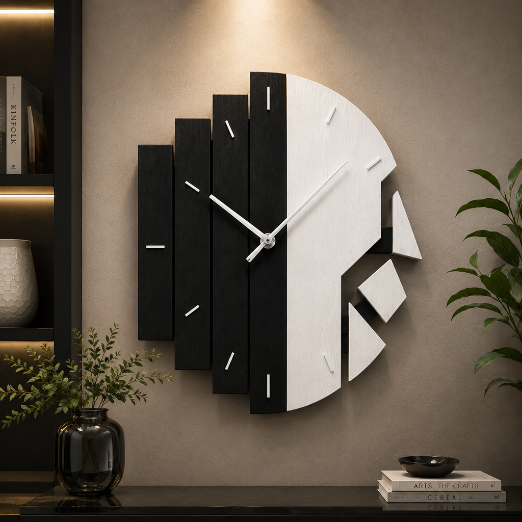 Modern Black & White Geometric Wall Clock