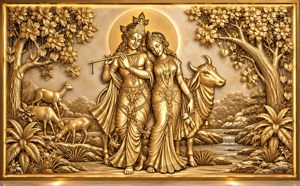Divine Radha Krishna 3D Golden Wall Art with LED Backlight