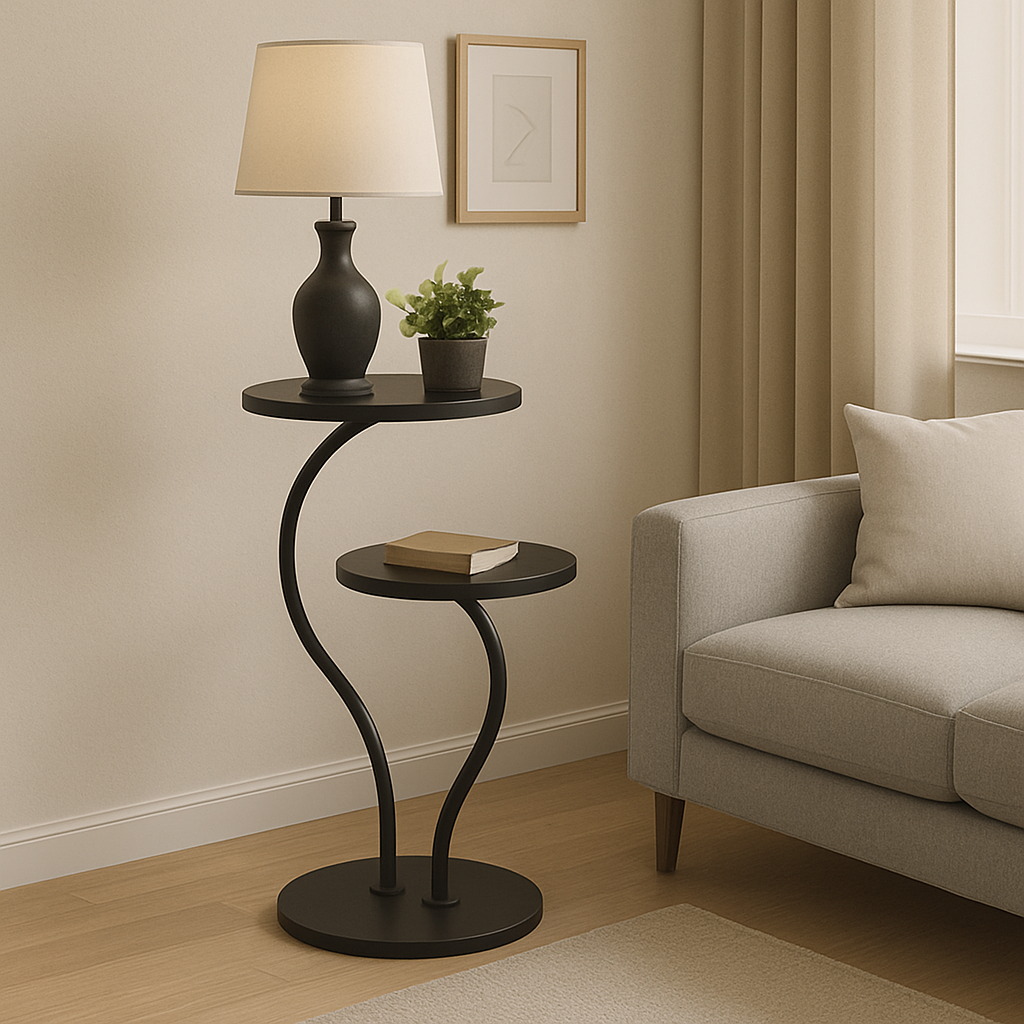 OWESCO Modern 2-Tier Metal Side Table with Curved Stand – Lamp & Accent Table for Living Room po