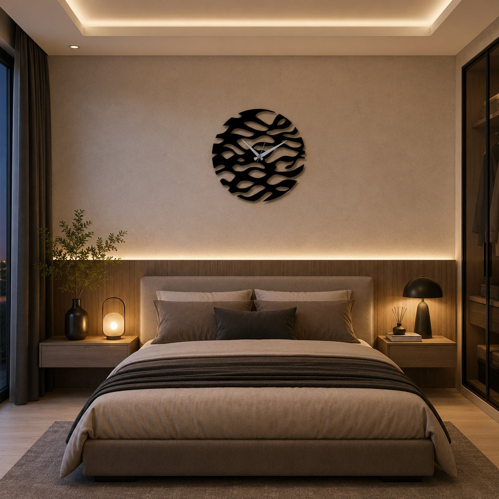 Modern Abstract Wave Wall Clock – Premium Black Decorative Timepiece for Home & Bedroom