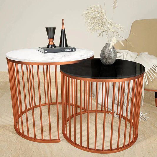 Black &amp; White Copper Nesting Table Set of 2