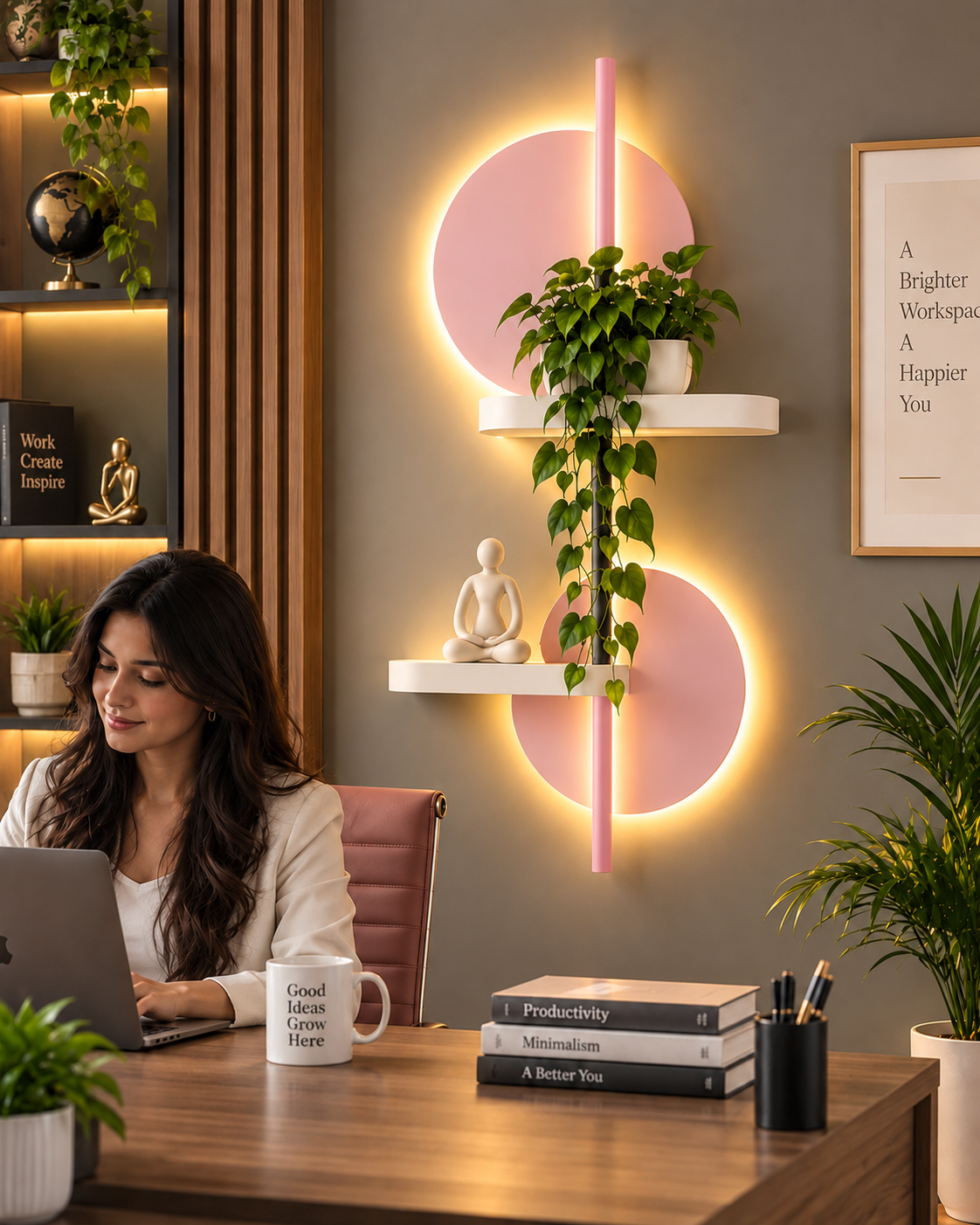 Eclipse Baby Pink LED Wall Shelf