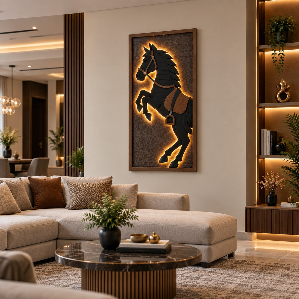 Black Horse LED Wall Art – Premium 3D Horse Wall Decor