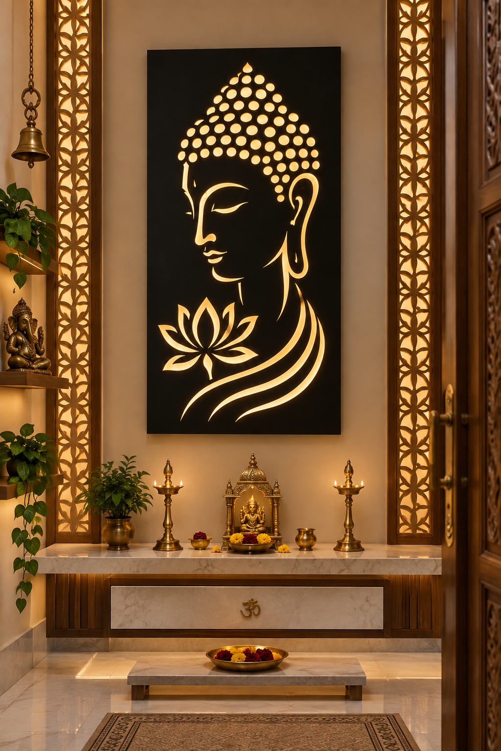 Buddha Lotus Mandir Wall Art